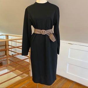 Classic Vintage Black Wool Midi Dress